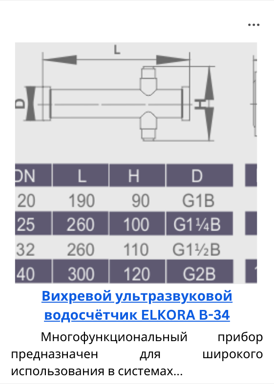 Вихревой ультразвуковой водосчётчик ELKORA B-34